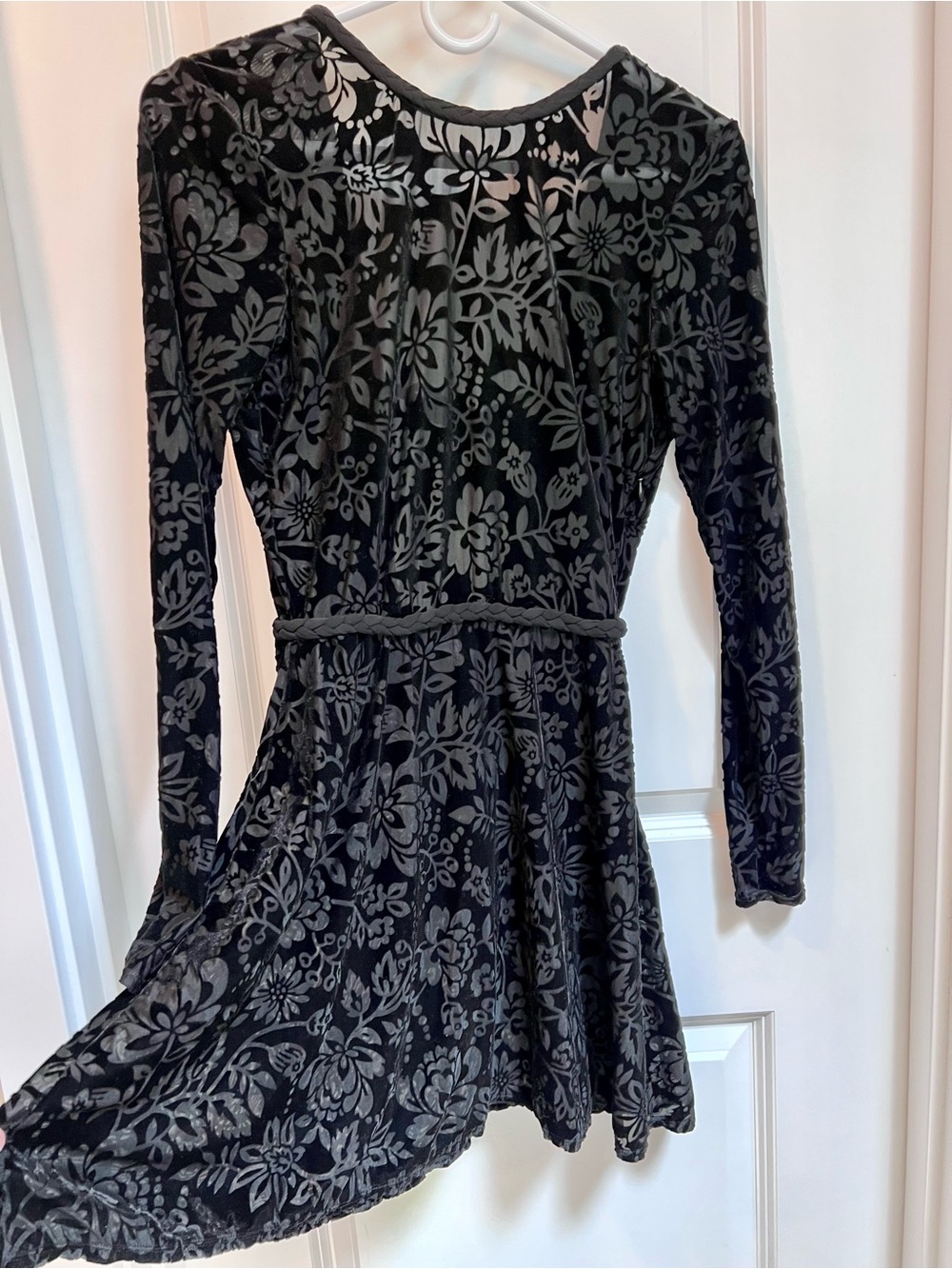 Burnout Velvet Floral Sheer Mini Dress Long Sleeve Whimsigoth Open Back Witchy